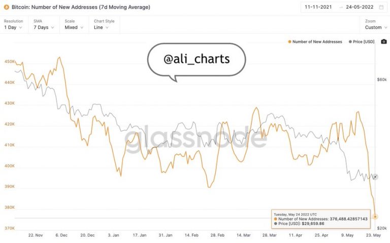 Tableau des numéros d'adresse Bitcoin.  Source : Glassnode