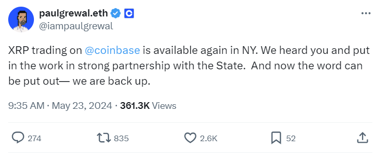Coinbase reprend le trading XRP.webp